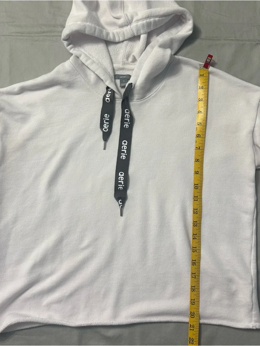Aerie Cropped White Hoodie Ribbon Drawstrings M - Picture 5 of 9